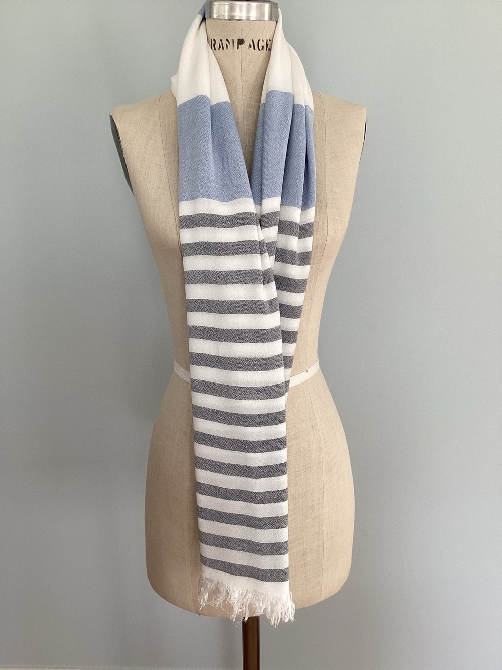 Women’s Blue and White Striped Viscose Scarf